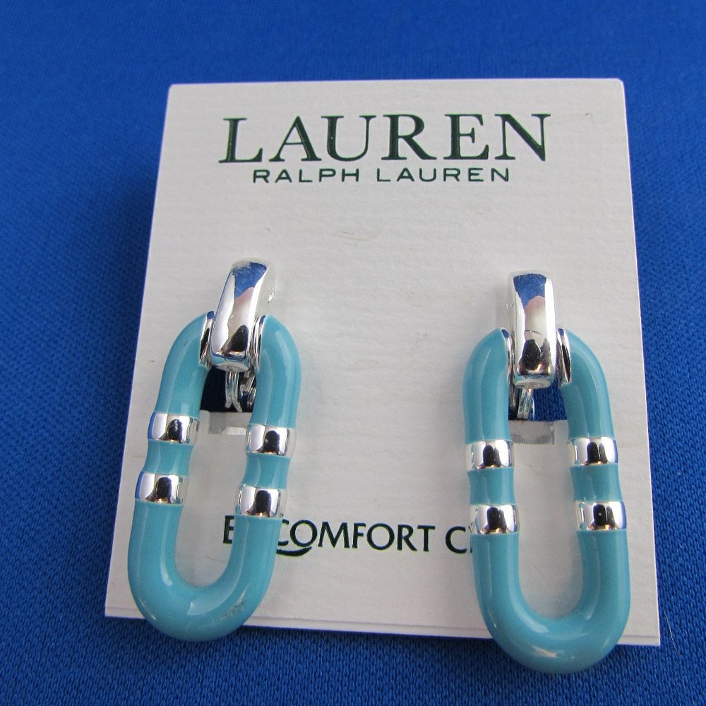 NWT Ralph Lauren silver & turq clip on earrings for Spring
